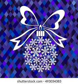 Creative Christmas ball made of snowflakes with bow in the lines