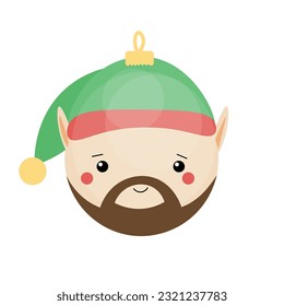 Creative Christmas ball in shape of elf's head  on white backgro