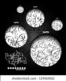 Creative Christmas balls with calligraphic ornament. Vector eps10 holiday background