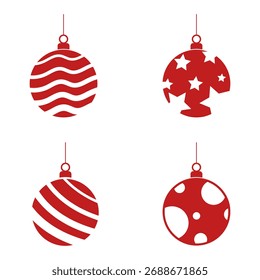 Una colección creativa de bolas de Navidad que muestra diseños geométricos detallados y simples en rojo, perfectos para el arte digital o estampados festivos. con un concepto único de Navidades