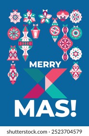 Creative Christmas card with abstract decorations of different shapes and designs with the inscription. Background, poster, flyer, invitation
