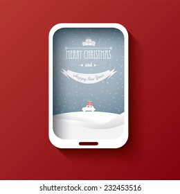 Creative Christmas card design with smartphone and background. Eps10 vector illustration