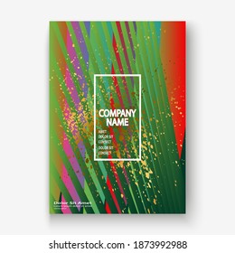 Creative Christmas cover frame design paint golden splatter, gold glitter vector illustration. Neon red green abstract template invitation. Colorful striped pattern geometric shape greeting background