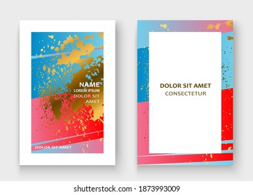 Creative Christmas cover frame design paint golden splatter, gold glitter vector illustration. Neon red green abstract template invitation. Colorful striped pattern geometric shape greeting background