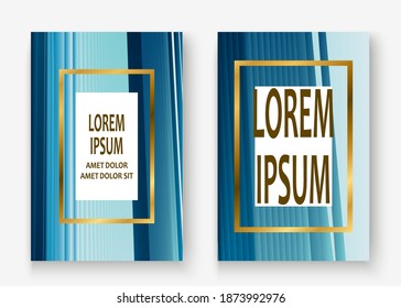 Creative Christmas cover golden frame design vector illustration. Blue light abstract template invitation. Colorful striped pattern geometric shape greeting card brochure banner flyer background