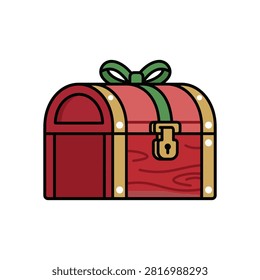 Creative Christmas gift box icon featuring reindeer antlers in a colorful flat vector style. Perfect for holiday greeting cards, festive promotions, Christmas branding, printable products, stickers, websites, mobile apps, and seasonal commercial designs.