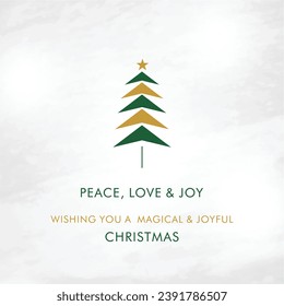 Creative Christmas Greetings, Peace, Love and Joy. Merry Christmas Wishes Abstract white Bg Vector Design Template