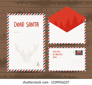 Creative christmas letter and envelope template. Dear santa.