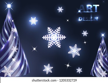 Creative Christmas, New Year tree. Design template. Snowflakes, highlights. Vector illustration.