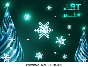 Creative Christmas, New Year tree. Design template. Snowflakes, highlights. Vector illustration.