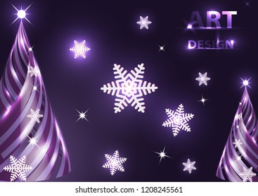 Creative Christmas, New Year tree. Design template. Snowflakes, highlights. Vector illustration.