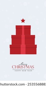 Creative Christmas and New Year's Eve background with Gift Box style Christmas tree on white background.