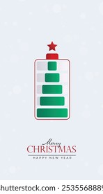 Creative Christmas and New Year's Eve background with Battery style Christmas tree on white background.