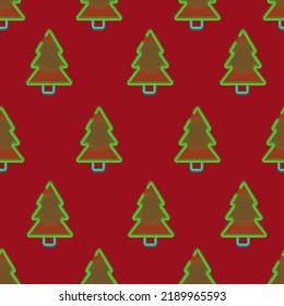 Patrón creativo de navidad con árbol de navidad de neón verde sobre fondo rojo. Ilustración vectorial de navidad con abeto sobre fondo rojo. Concepto de año nuevo. Papel de envoltura de Navidad.