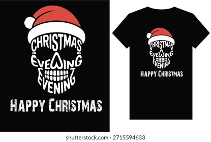 Ilustración de cráneo de Navidades creativas con un sombrero de Santa Claus y el texto "Noche de Navidades" en forma de cráneo. Este diseño único de tipografía navideña es perfecto para Navidades vanguardistas, camisetas, carteles y ropa urbana de calle.