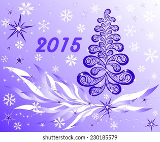Creative Christmas tree in the background with snowflakes and twinkling crystals