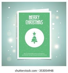 Creative Christmas tree Card. Green brochure, poster templates in Christmas style. Beautiful design and layout. on abstract glowing snow background