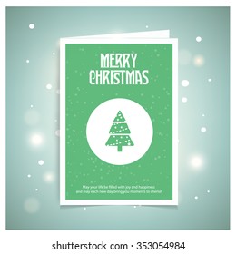 Creative Christmas tree Card. Green brochure, poster templates in Christmas style. Beautiful design and layout. on abstract glowing snow background
