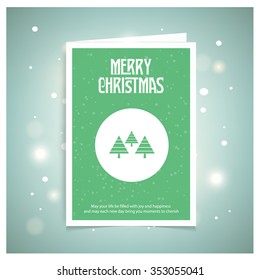 Creative Christmas tree Card. Green brochure, poster templates in Christmas style. Beautiful design and layout. on abstract glowing snow background
