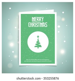 Creative Christmas tree Card. Green brochure, poster templates in Christmas style. Beautiful design and layout. on abstract glowing snow background