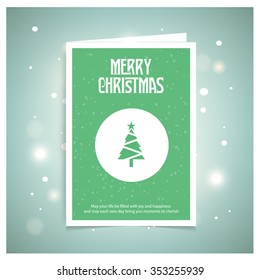 Creative Christmas tree Card. Green brochure, poster templates in Christmas style. Beautiful design and layout. on abstract glowing snow background