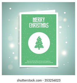 Creative Christmas tree Card. Green brochure, poster templates in Christmas style. Beautiful design and layout. on abstract glowing snow background