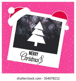 Creative Christmas tree Card. Photo frame Christmas Typography background with Santa Hat