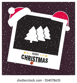 Creative Christmas tree Card. Photo frame Christmas Typography background with Santa Hat