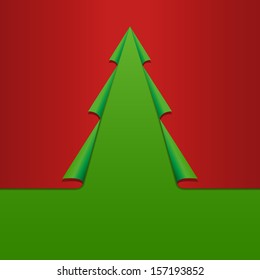 Creative Christmas Tree Card Template. Curled Corners Paper. Vector