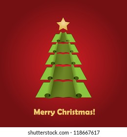 Creative Christmas tree formed from curled corner paper. Vector Illustration.