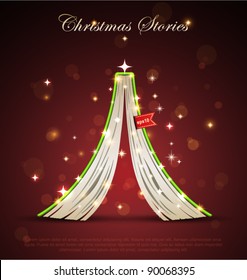 Creative Christmas tree formed from open upside down book. Vector Christmas  Illustration.