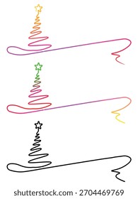 Creative Christmas Tree Line Art Collection in Rainbow Colors and Black Simple Holiday Illustration