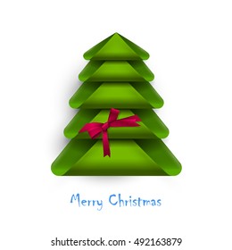 Creative Christmas tree with red bow. Design for New Year card. Vector Illustration