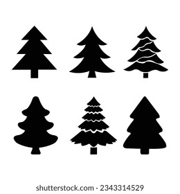 Creative christmas tree set silhouetted vector art illustration.