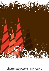creative Christmas tree with stars & floral on brown background, greeting card for Christmas & other occasions