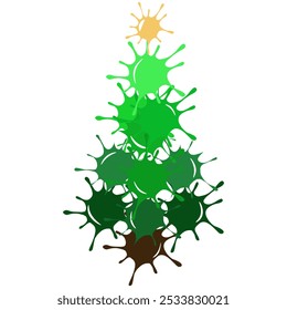 Criativo design de modelo de árvore de Natal de manchas de esmalte. Pintar Blot efeito Árvore de Natal isolado fundo branco. Arte vetorial para saudar design de capa de cartão de banner de cartaz. EPS 10