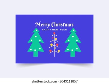 Creative Christmas Trees. Cute Merry Christmas greeting card. Blue Holiday Greeting with colorful Illustration. Happy new year, banner, cover, invitation, card, ad.