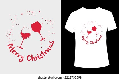  Creative Christmas T-shirt Design with editable Wine Glass Vector