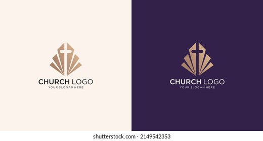 creative church logo template in negative space with geometric shape concept.