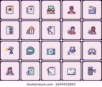 Creative cinematic production elements icon set for film making design projects