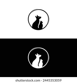 Creative circle cat and dog animal logo design 