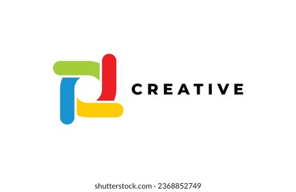Logo de trabajo en equipo de diseño de arcoíris de color de círculo creativo para empresa de innovación empresarial