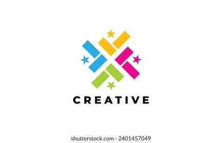 Creative circle colorful rainbow outline teamwork logo for business innovation company