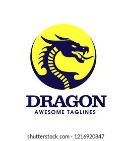 creative circle dragon head logo vector concept	