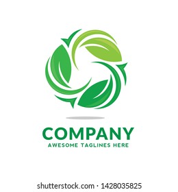 creative circle green leaf ecology nature element vector logo design template