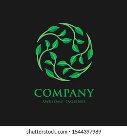 creative circle green leaf ecology nature element vector