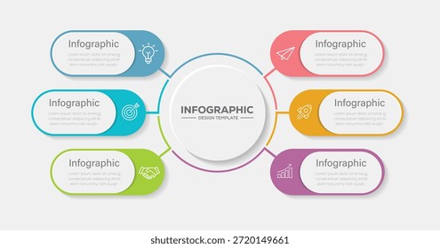 Diseño de Plantilla de infografía de círculo creativo con íconos de marketing. Concepto de negocio con 6 opciones, pasos, secciones. Concepto de negocio con 6 opciones, pasos, secciones. 