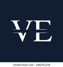 Plantilla de color blanco con logotipo Vector de letra Círculo Creativo VE con fondo negro. Diseño del logotipo de VE inicial