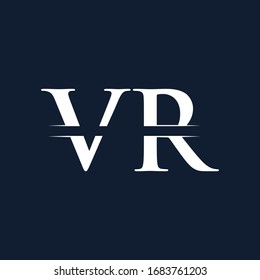 Creative Circle Letter VR Logo Vector White Color Template With Black Background. Initial VR Logo Design