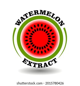 Creative circle logo Watermelon with round half cut of fruit slice icon and circle seeds symbol for labeling product contain natural organic water melon berry extract package pictogram